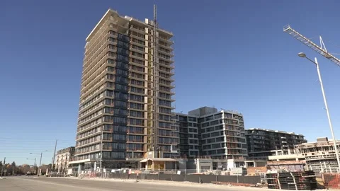 Construction cranes building new condominium apartment towers near Toronto Stock Footage 150749037