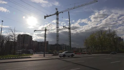 Construction cranes building new condominium development near Toronto Stock Footage 153794116