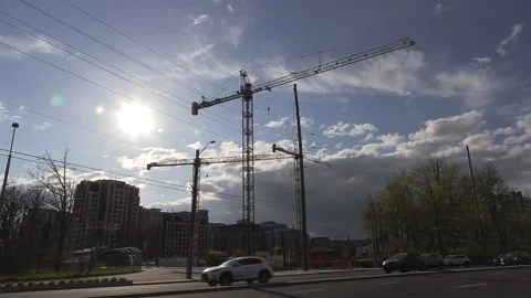 Construction cranes building new condominium development near Toronto Stock-Footage 153794998