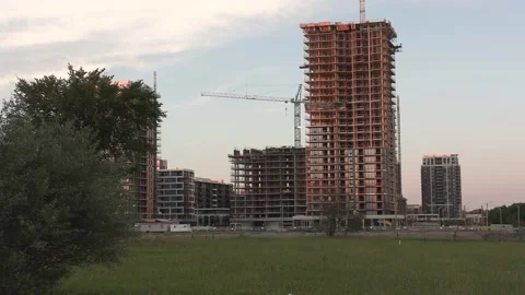 Construction cranes building new condominium development near Toronto Stock Footage 156431699