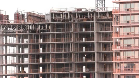 Construction cranes building new condominium development near Toronto 스톡 동영상 156431782