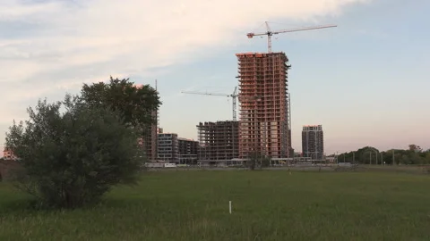 Construction cranes building new condominium development near Toronto Stockbeeldmateriaal 156460484