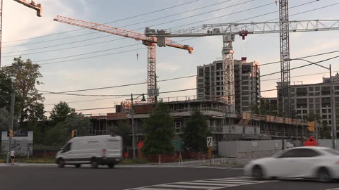 Construction cranes building new condominium development near Toronto Vídeo Stock 156463811