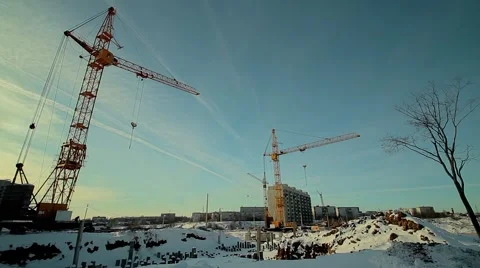 Construction cranes on the construction site Stock Footage 63321454