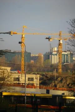 Construction cranes on the construction site Foto stock
