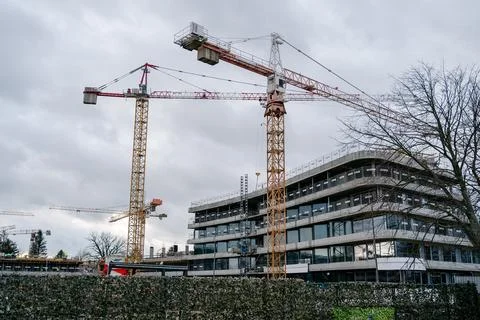 Construction cranes at the construction site Foto stock