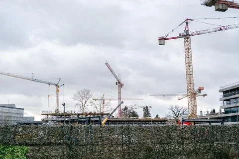 Construction cranes at the construction site Foto stock