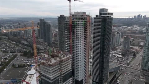 Construction Cranes At High-rise Building Sites In Burnaby, BC, Canada. drone Stock-Footage 332677785