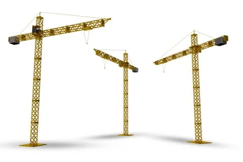 Construction cranes isolated on white. 3d render cranes illustration. Stock Illustration