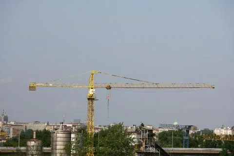 Construction cranes for lifting heavy loads Stock Photos