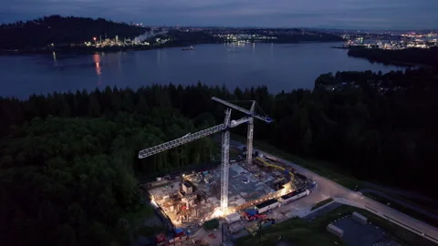 Construction cranes at new development, building, housing market, North Stock Footage 200996808