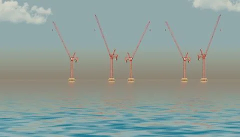 Construction cranes on the open ocean Stock Photos