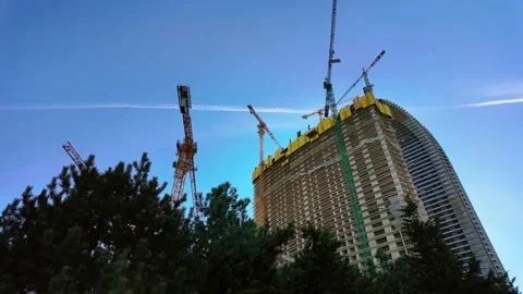 Construction Cranes Timelapse Over New Tower Video stock 340294687
