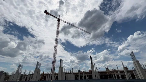 Construction. Cranes work. Sky background. Stock Footage 200916787