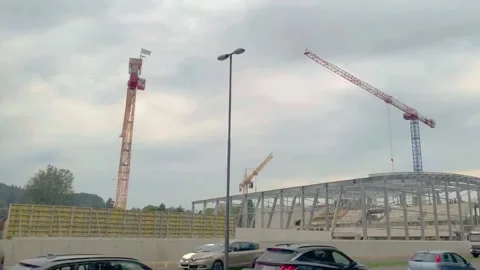 Construction cranes working Timelaps Stock Footage 253790492