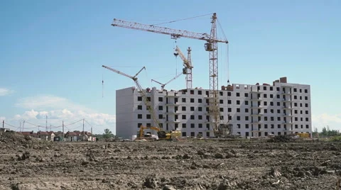 Construction cranes works on the construction site Stock Footage 65260684