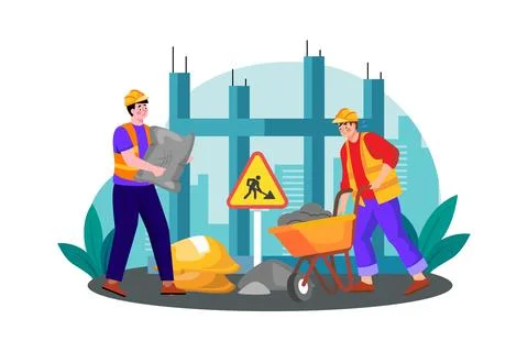 A construction crew lays the foundation for a new skyscraper. Stock Illustration
