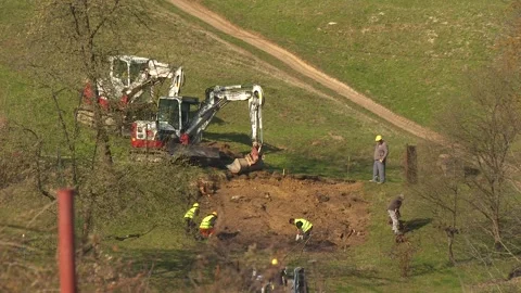 Construction Crew Working on Power Transmission Infrastructure Video stock 346304105
