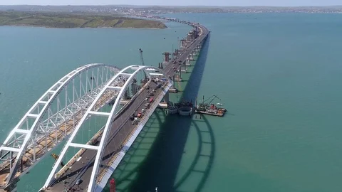Construction of the Crimea Bridge on April 26, 2018 Stock Footage 89452082