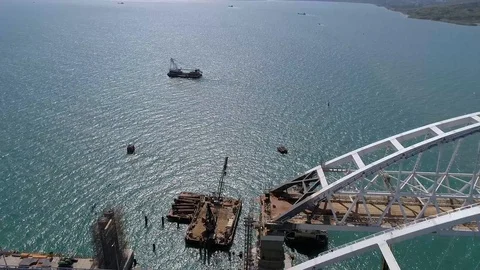 Construction of the Crimea Bridge on April 26, 2018 Stock Footage 89452217