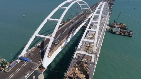 Construction of the Crimea Bridge on April 26, 2018 Stock Footage 89452274