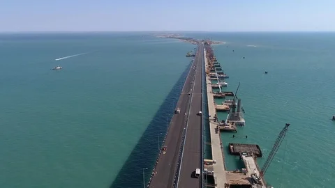 Construction of the Crimea Bridge on April 26, 2018 Stock Footage 89452296