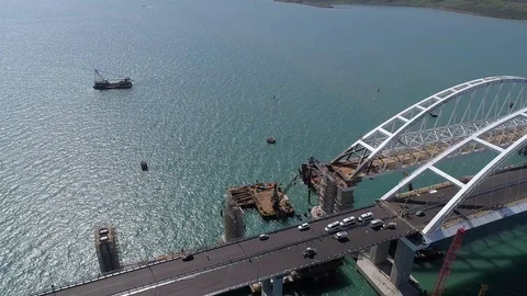 Construction of the Crimea Bridge on April 26, 2018 Stock Footage 89452329
