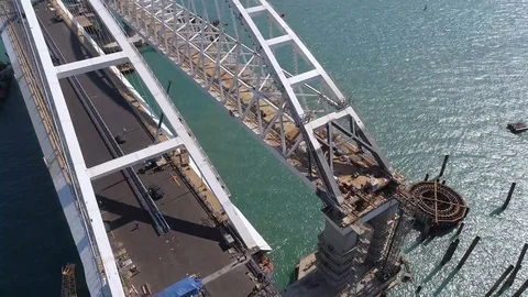 Construction of the Crimea Bridge on April 26, 2018 Stock Footage 89452472