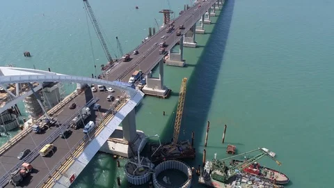 Construction of the Crimea Bridge on April 26, 2018 Stock Footage 89452507