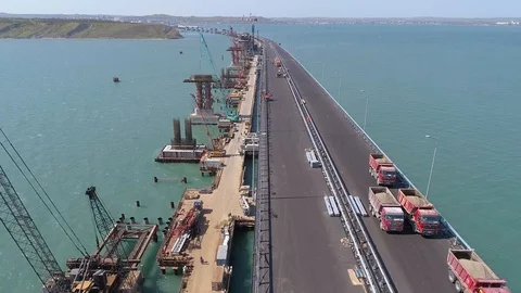 Construction of the Crimea Bridge on April 26, 2018 Stock Footage 89452546