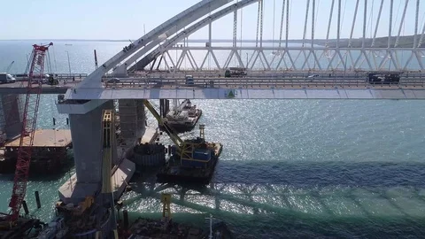 Construction of the Crimea Bridge on April 26, 2018 Stock Footage 89452635