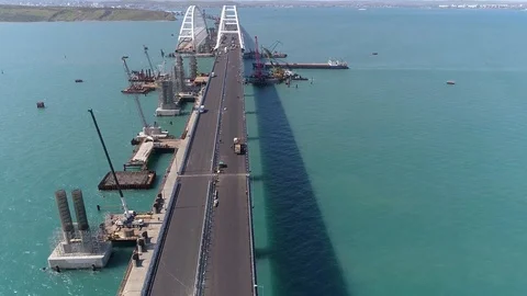 Construction of the Crimea Bridge on April 26, 2018 Stock Footage 89452791