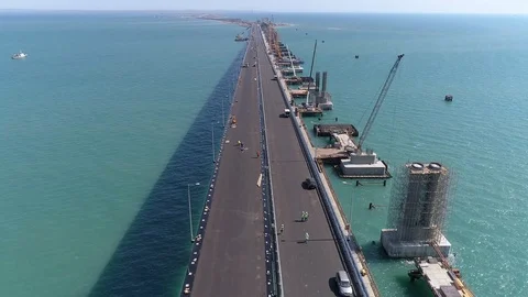Construction of the Crimea Bridge on April 26, 2018 Stock Footage 89452807