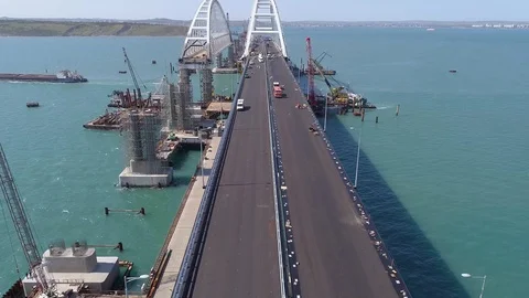 Construction of the Crimea Bridge on April 26, 2018 Stock Footage 89452823