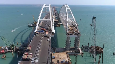 Construction of the Crimea Bridge on April 26, 2018 Stock Footage 89452959