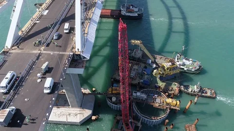 Construction of the Crimea Bridge on April 26, 2018 Stock Footage 89452980