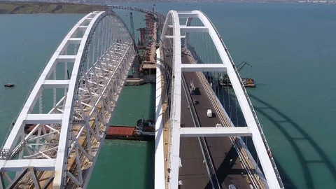 Construction of the Crimea Bridge on April 26, 2018 Stock Footage 89452991