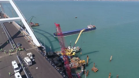 Construction of the Crimea Bridge on April 26, 2018 Stock Footage 89453060