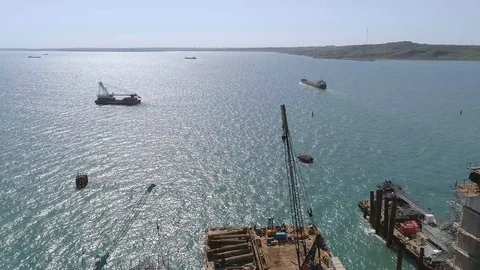 Construction of the Crimea Bridge on April 26, 2018 Stock Footage 89453089