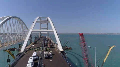 Construction of the Crimea Bridge on April 26, 2018 Stock Footage 89473663