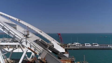 Construction of the Crimea Bridge on April 26, 2018 Stock Footage 89473776