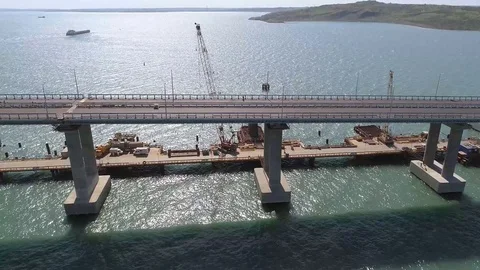Construction of the Crimea Bridge on April 26, 2018 Stock Footage 89473908
