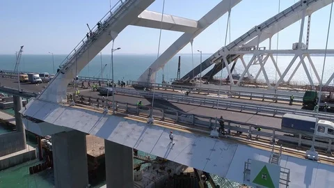 Construction of the Crimea Bridge on April 26, 2018 Stock Footage 89473949