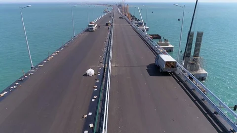 Construction of the Crimea Bridge on April 26, 2018 Stock Footage 89474071