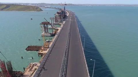 Construction of the Crimea Bridge on April 26, 2018 Stock Footage 89474106