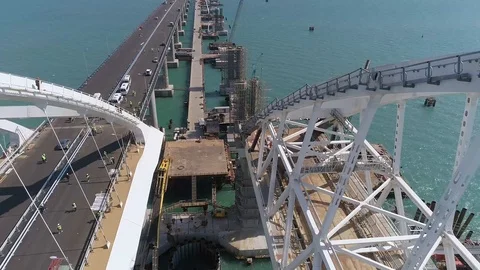 Construction of the Crimea Bridge on April 26, 2018 Stock Footage 89474133