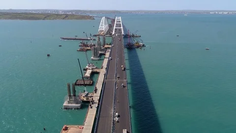Construction of the Crimea Bridge on April 26, 2018 Stock Footage 89567829