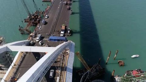 Construction of the Crimea Bridge on April 26, 2018 Stock Footage 89567892