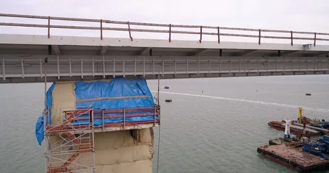 Construction of the Crimea Bridge on March 22, 2018 Stock Footage 88995713