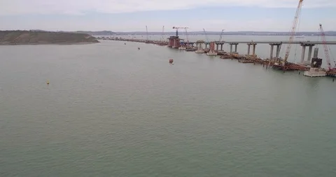 Construction of the Crimea Bridge on March 22, 2018 Stock Footage 88995733